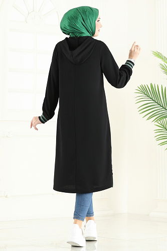 moda selvim Yarım Fermuarlı Tesettür Tunik 399DVL817 Siyah - Thumbnail