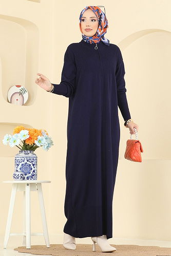 moda selvim Yarım Fermuarlı Triko Elbise 2736AYD574 Laci - Thumbnail