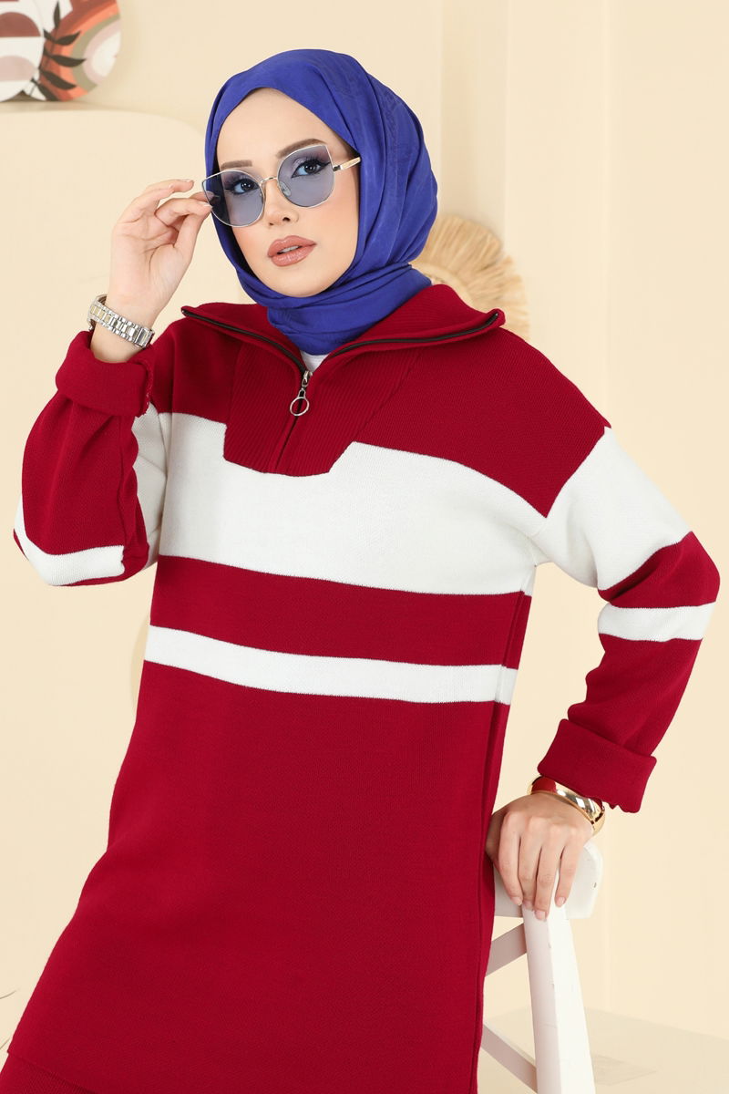 Yarım Fermuarlı Triko Takım 2738AYD574 Kırmızı