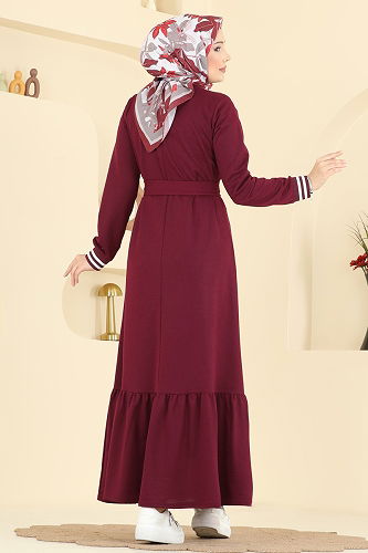 moda selvim Yazı Baskılı İki İplik Elbise 715PM271 Bordo - Thumbnail