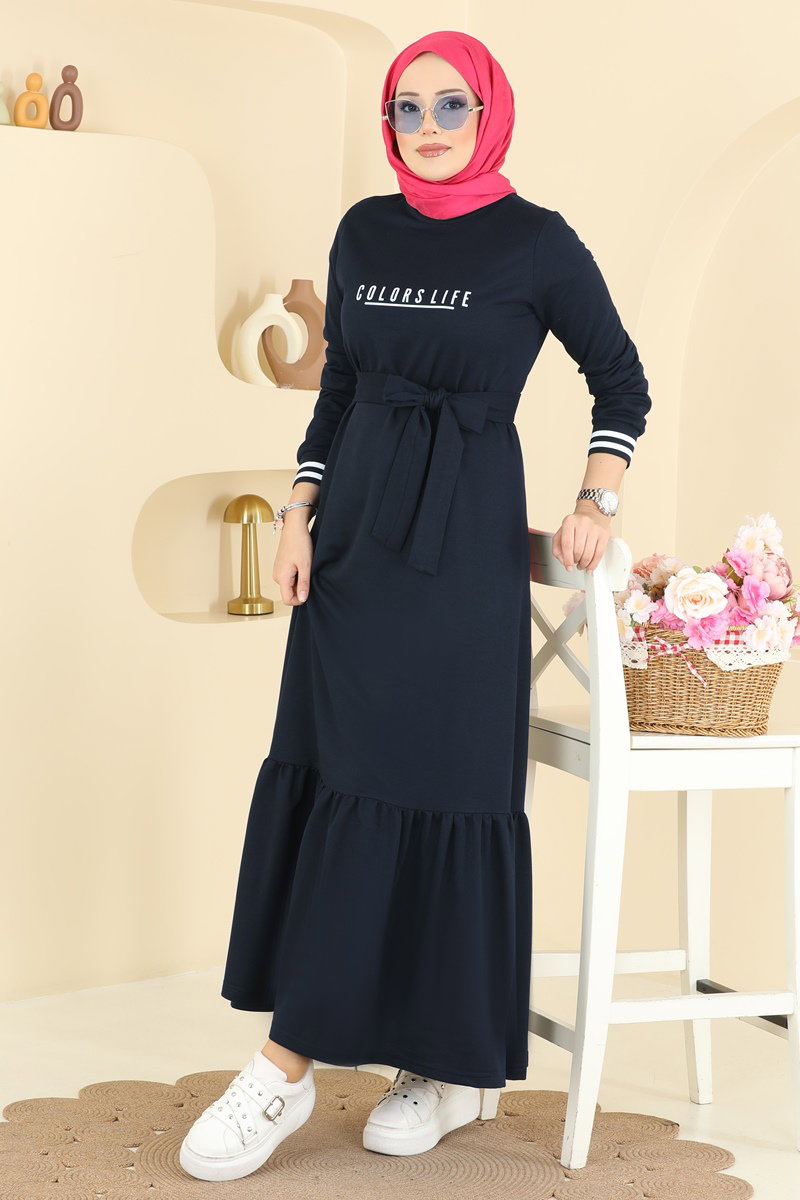 Yazı Baskılı İki İplik Elbise 715PM271 Laci - Moda Selvim