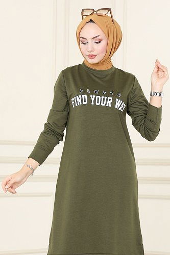 moda selvim Yazı Baskılı Spor Takım 130DVL817 Haki - Thumbnail