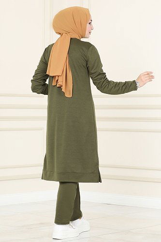 moda selvim Yazı Baskılı Spor Takım 130DVL817 Haki - Thumbnail