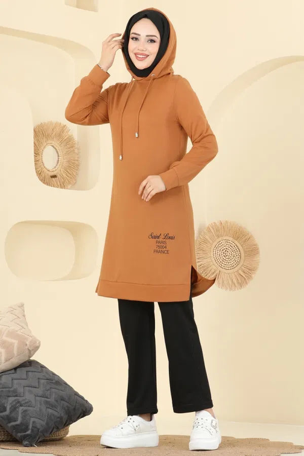 Modaselvim Kombin Yazı Baskılı Spor Takım 2007FON792 Hardal&Siyah