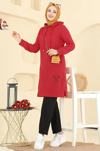 moda selvim Yazı Baskılı Spor Takım 2007FON792 Kırmızı&Siyah - Thumbnail