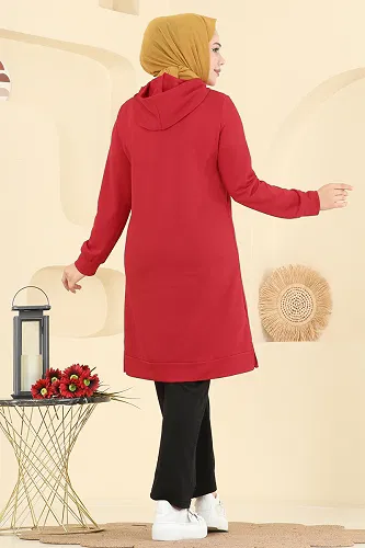 moda selvim Yazı Baskılı Spor Takım 2007FON792 Kırmızı&Siyah - Thumbnail