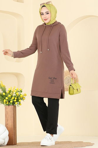 moda selvim Yazı Baskılı Spor Takım 2007FON792 Pudra Vizyon&Siyah - Thumbnail