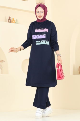 moda selvim Yazı Baskılı Spor Takım 6038UZ662 Laci - Thumbnail