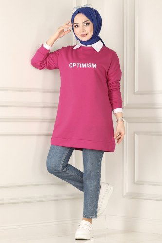 U.Z. - Yazı Baskılı Spor Tunik 0165UZ662 Fuşya