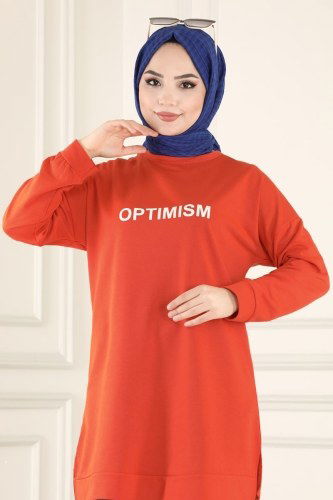 moda selvim Yazı Baskılı Spor Tunik 0165UZ662 Oranj - Thumbnail
