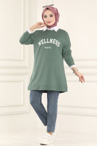 moda selvim Yazı Baskılı Spor Tunik 0166UZ662 Mint - Thumbnail