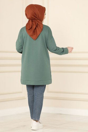 moda selvim Yazı Baskılı Tesettür Tunik 0169UZ662 Mint - Thumbnail