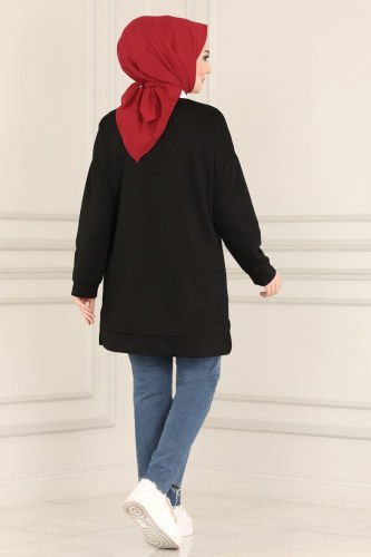 moda selvim Yandan Yırtmaçlı Tesettür Tunik 0170UZ662 Siyah - Thumbnail