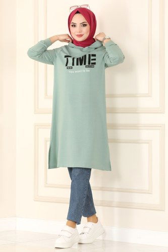 moda selvim Yazı Baskılı Spor Tunik 7046NZR779 Mint - Thumbnail