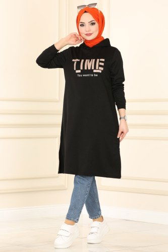 N.Z.R. - Yazı Baskılı Spor Tunik 7046NZR779 Siyah
