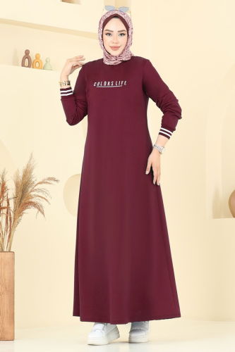 P.R.M. - Yazı Baskılı Tesettür Elbise 4108PM271 Bordo