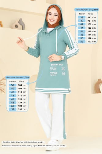 moda selvim Yazı Baskılı Tesettür Takım 2599SL432 Mint - Thumbnail