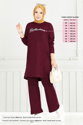 MRV P.M. - Yazı Baskılı Tesettür Takım 4107PM1063-M Bordo
