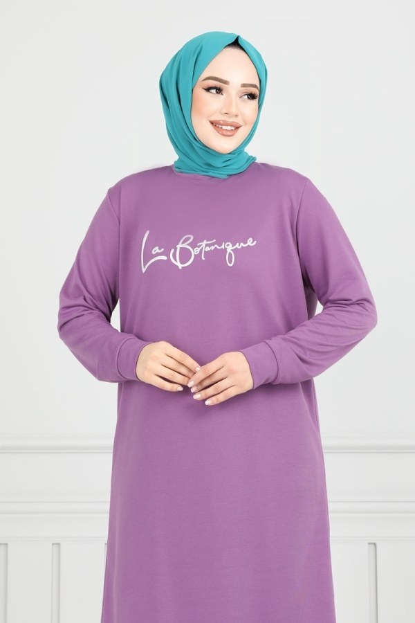 Yazı Baskılı Tunik 798OZN1046 Lila - 3