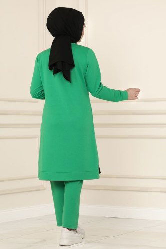moda selvim Yazı Detaylı Rahat Spor Takım 4444ASY563 Benetton Yeşili - Thumbnail