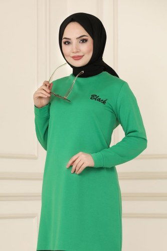 moda selvim Yazı Detaylı Rahat Spor Takım 4444ASY563 Benetton Yeşili - Thumbnail