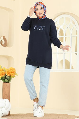 moda selvim Yazı Detaylı Üç İplik Tunik 5279TEG847 Laci - Thumbnail