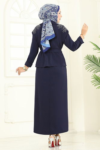 moda selvim Yeleği Taşlı Elbiseli Takım 2709SL432 Laci - Thumbnail