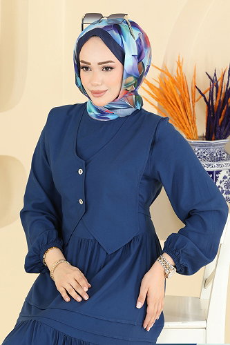 moda selvim Yelek Detaylı Belmando Elbise 7171ERK1158 Laci - Thumbnail