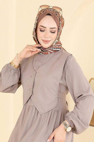moda selvim Yelek Detaylı Belmando Elbise 7171ERK1158 Vizyon - Thumbnail
