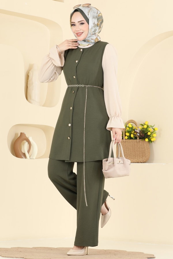 Modaselvim Kombin Yelekli 3 lü Aerobin Takım 2876SLK540 Haki