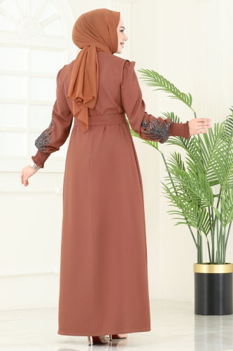 moda selvim Yelekli Abiye Elbise Takım ASM2758 Taba - Thumbnail