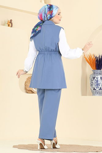 moda selvim Yelekli Dabıl Üçlü Takım 2817SL432 Mavi - Thumbnail