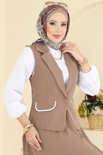 moda selvim Yelekli Şık Dabıl Takım 2646SL432 Koyu Vizyon - Thumbnail