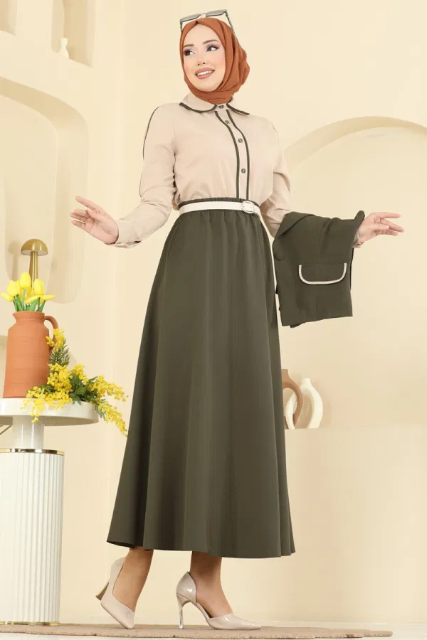 Modaselvim Kombin Yelekli Şık Üçlü Takım 2763SL432 Haki