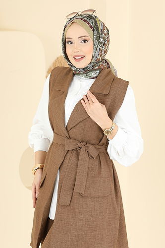 moda selvim Yelekli Sofia Üçlü Takım 2456HBS856 Açık Kahve - Thumbnail