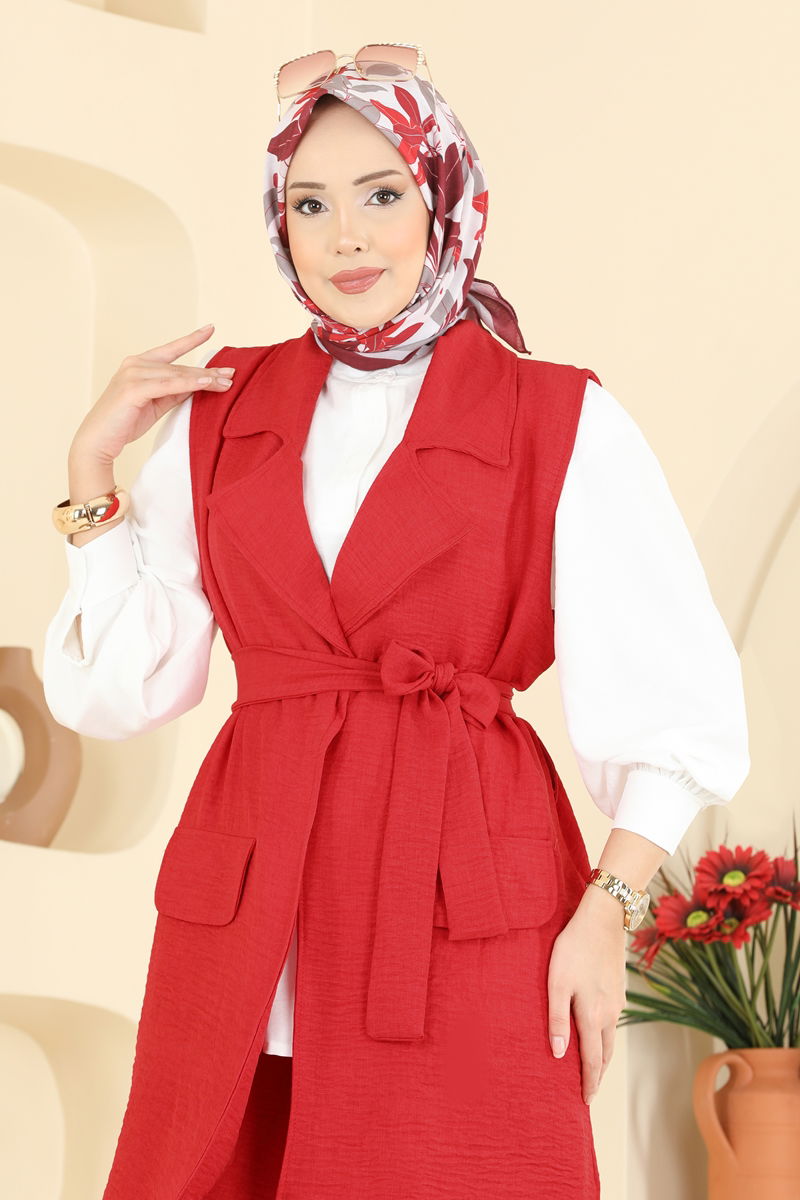 Yelekli Sofia Üçlü Takım 2456HBS856 Kırmızı