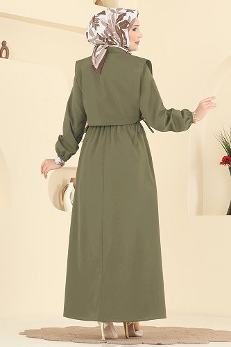 moda selvim Yelekli Terikoton Elbise Takım 3059KTR750 Açık Haki - Thumbnail
