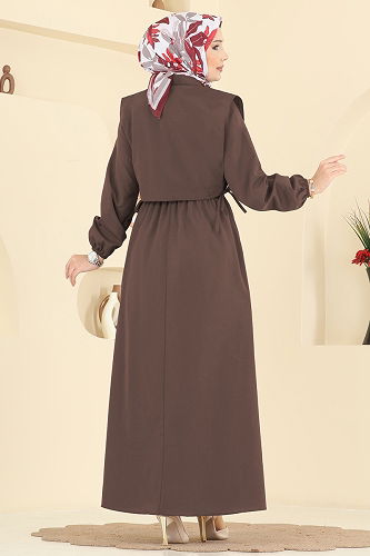 moda selvim Yelekli Terikoton Elbise Takım 3059KTR750 Açık Kahve - Thumbnail