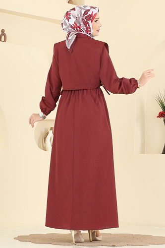 moda selvim Yelekli Terikoton Elbise Takım 3059KTR750 Bordo - Thumbnail