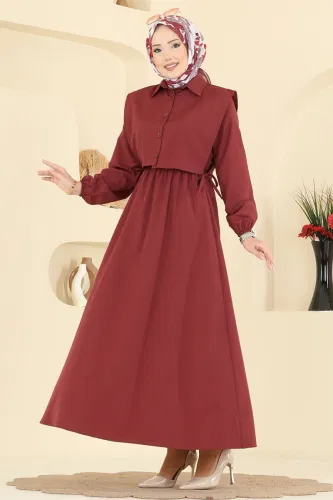 K.T.R. - Yelekli Terikoton Elbise Takım 3059KTR750 Bordo
