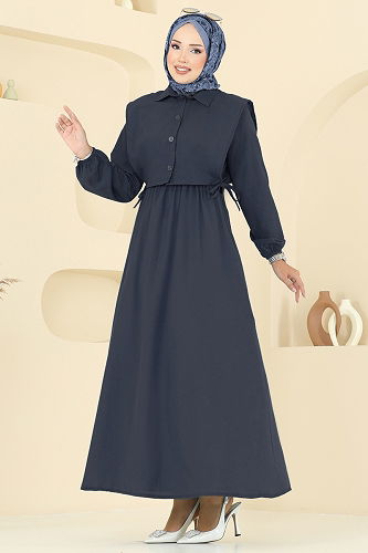 moda selvim Yelekli Terikoton Elbise Takım 3059KTR750 Koyu Laci - Thumbnail