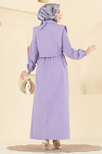 moda selvim Yelekli Terikoton Elbise Takım 3059KTR750 Lila - Thumbnail