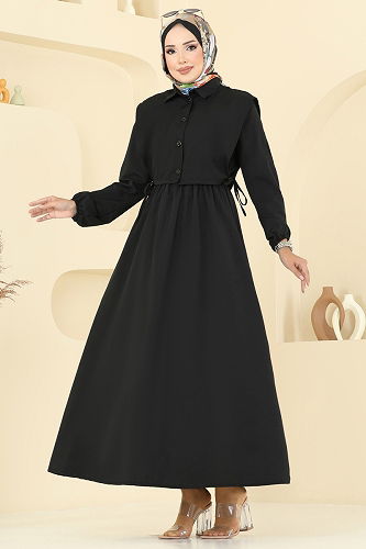 moda selvim Yelekli Terikoton Elbise Takım 3059KTR750 Siyah - Thumbnail
