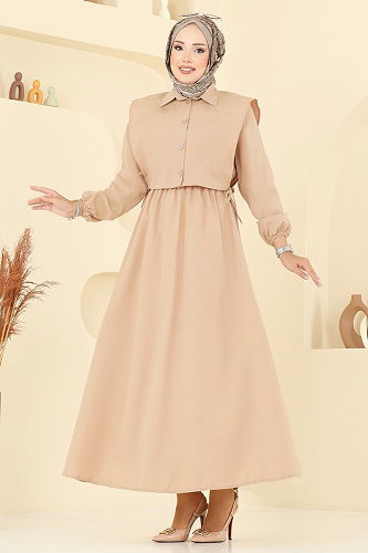 moda selvim Yelekli Terikoton Elbise Takım 3059KTR750 Vizyon - Thumbnail
