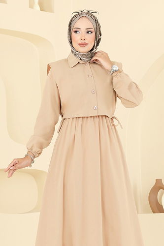 moda selvim Yelekli Terikoton Elbise Takım 3059KTR750 Vizyon - Thumbnail