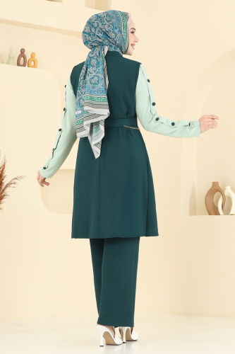 moda selvim Yelekli Üçlü Tesettür Takım 2660SL432 Petrol&Mint - Thumbnail