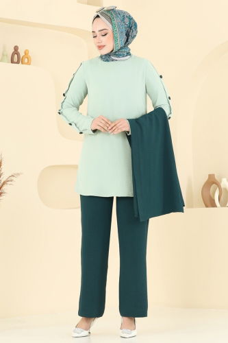 moda selvim Yelekli Üçlü Tesettür Takım 2660SL432 Petrol&Mint - Thumbnail