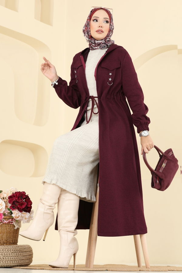 Modaselvim Kap / Kaban Yıldız Aksesuarlı Tivit Kap 467DVL817 Bordo