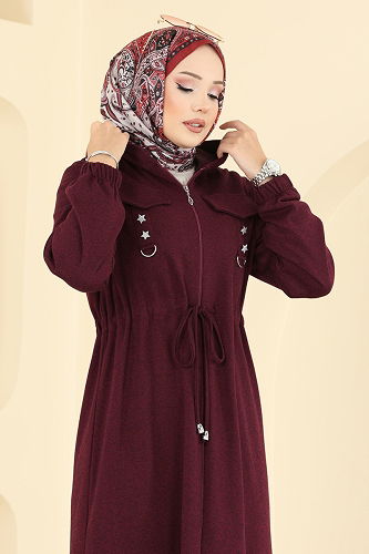 moda selvim Yıldız Aksesuarlı Tivit Kap 467DVL817 Bordo - Thumbnail