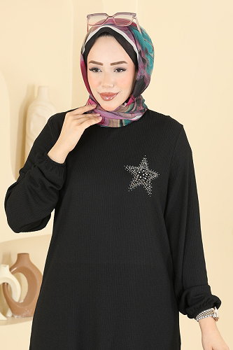 moda selvim Yıldız Desenli 2 li Takım 905PM271 Siyah - Thumbnail